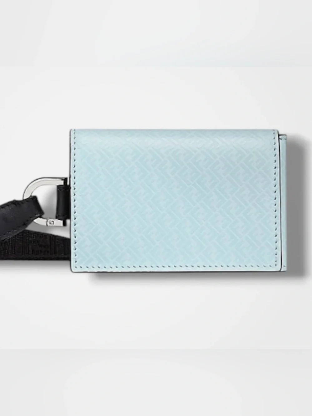 Fendi Roma Blue Leather Card Case with Black Strap NWT, Box Unisex